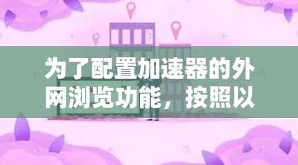 为了配置加速器的外网浏览功能，按照以下步骤操作